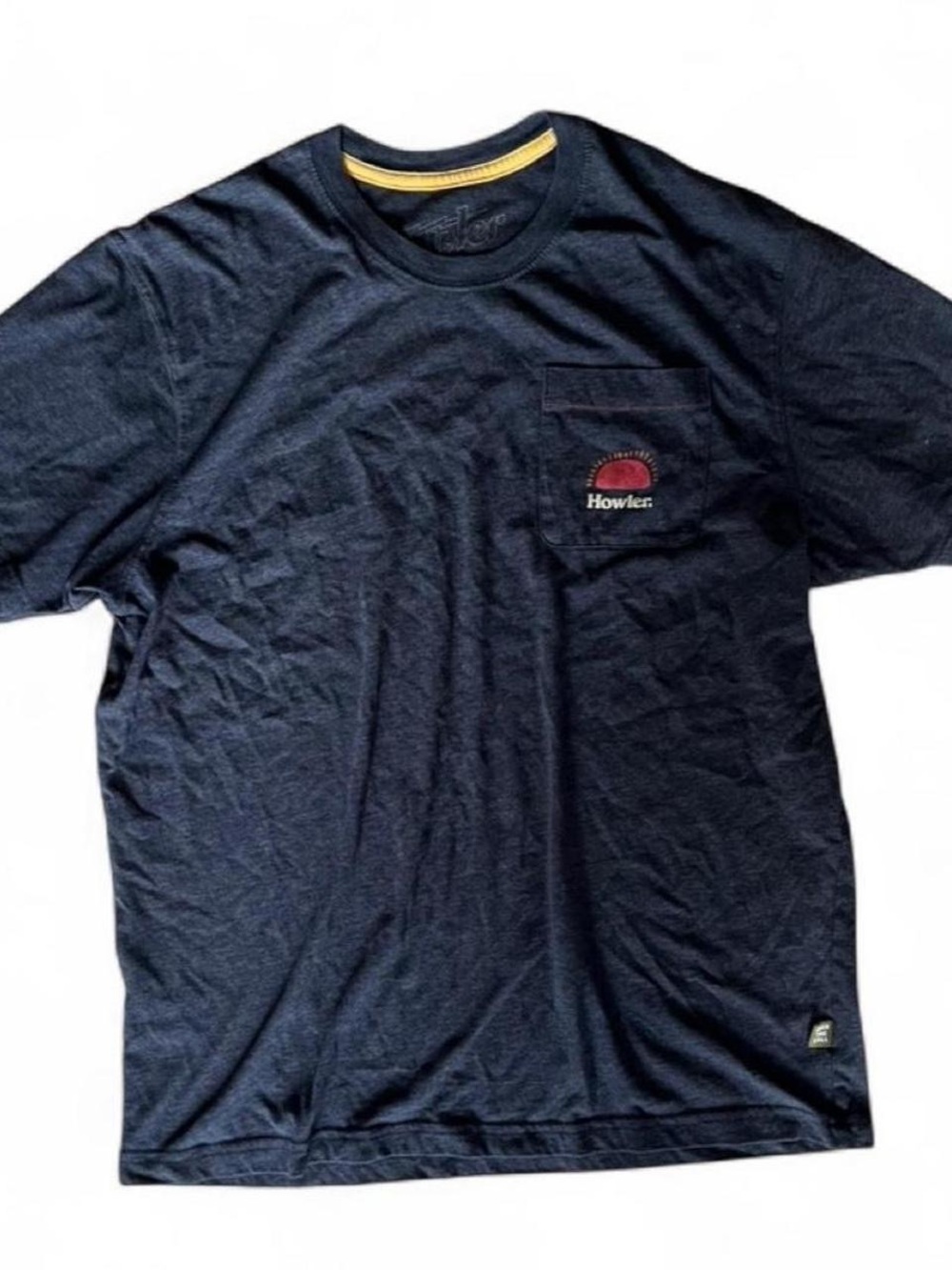 Howler Brothers Navy Pocket Tee with Yellow Neckline Accent